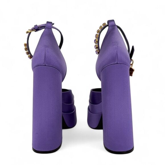 VERSACE Aevitas Purple Crystal-Embellished Platform Block Heel Pumps EU38 - Picture 8 of 12
